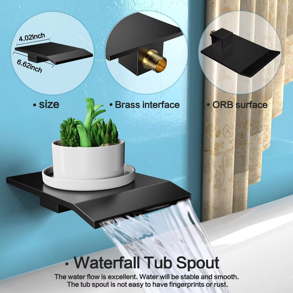 Matt Black Shower System Rain Faucet Set with Tub Spout, 12 inch