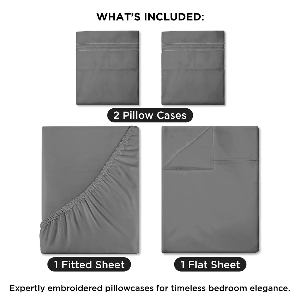 4 Piece Queen Sheets Set - Soft Brushed 1800 Microfiber Bedding - 1 Fitted and 1 Flat Sheet, 2 Pillow Cases - Wrinkle