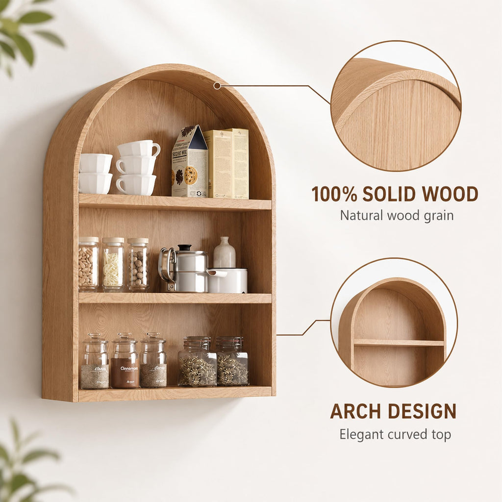 Arched Wall Shelf, Solid Wood Wall Mounted Wine Rack, Floating Bar Shelves