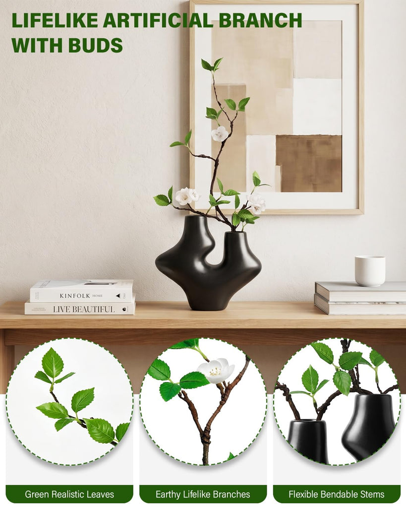 Vase with Greenery - 1 Pcs 22'' Artificial Stems with Buds in Ceramic Vase, Potted Plant Indoor Fake Plants Bathroom