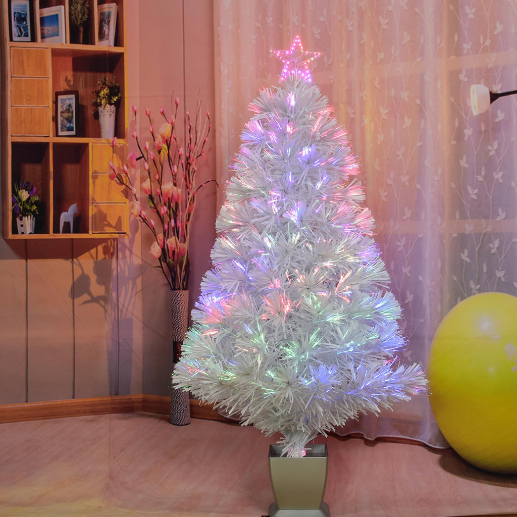 3ft White Fiber Optic Christmas Tree, Pre-Lit Artificial Mini Christmas Tree