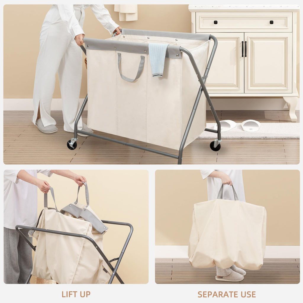 Collapsible Laundry Hamper with Wheels, Rolling Laundry Basket, Heavy Duty Cloth Sorter with Removable Bag
