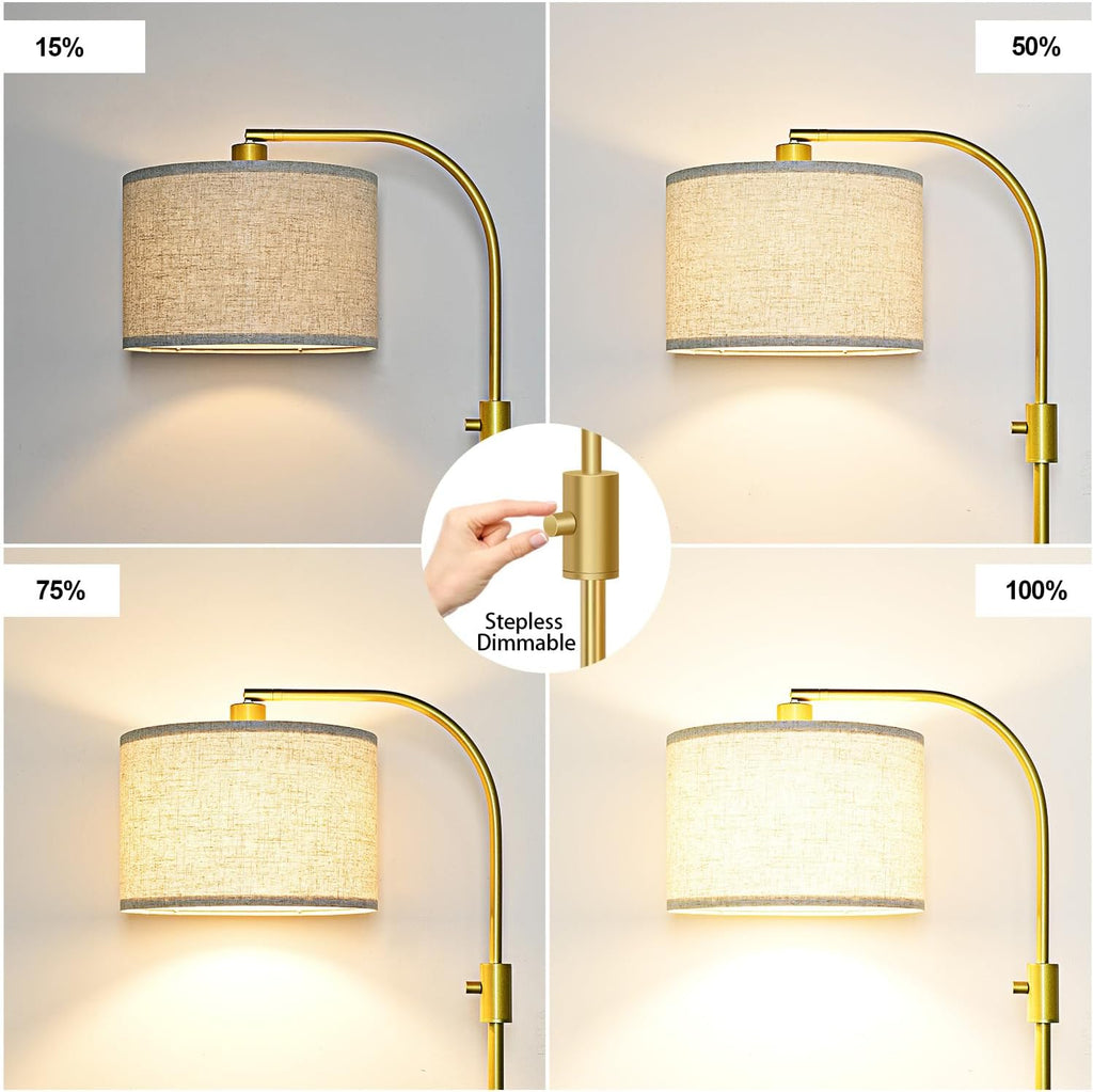 Upgraded Modern Arc Dimmable Tall Standing Floor Lamp with Linen Shade, 1200 Lumens LED Bulb Included, for Living &