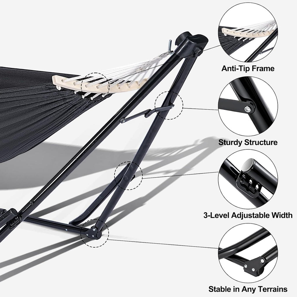 2-in-1 Hammock Chair with Stand, Portable Hammock, Black | Adjustable swing chair for teens with heavy-duty steel