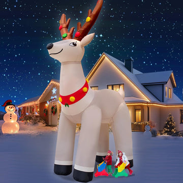 14.3FT Giant Christmas Inflatable Reindeer, Christmas Blow Up Reindeer Xmas Elk Inflatable Built-in Bright LED for