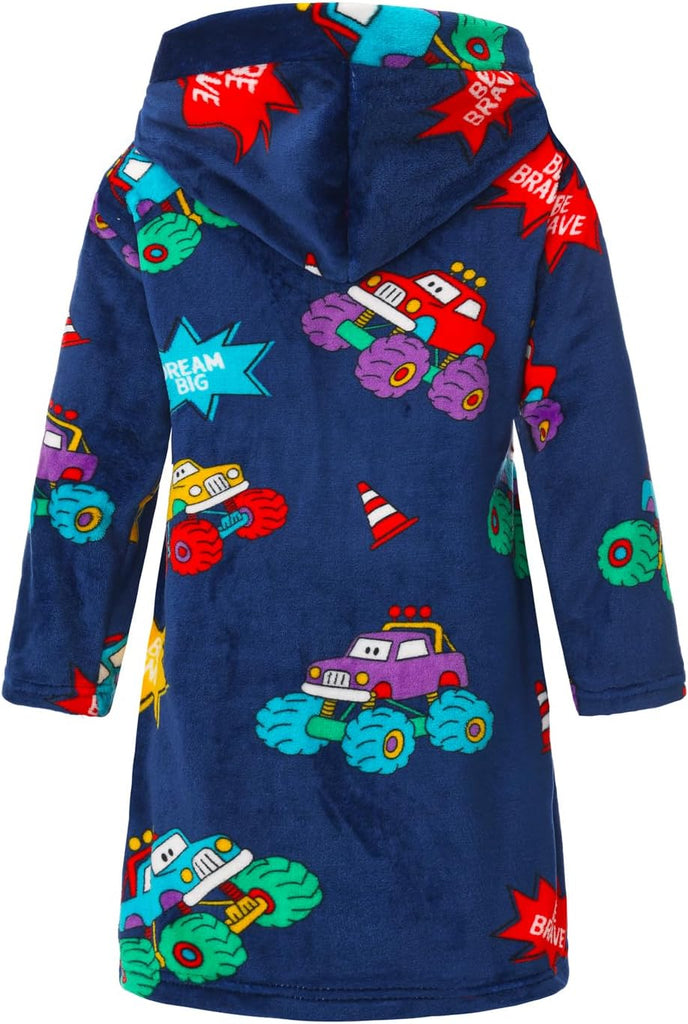 Boys Fleece Robe Sleepwear Hooded Plush Soft Bathrobe for Kids