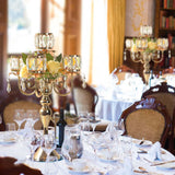 Gold Candelabra Candle Holders, Elegant Bling Centerpiece with Pendant Crystal Table Decorations 5 Arms Candlesticks