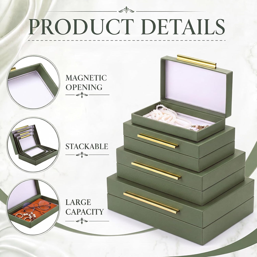 Decorative Storage Box with Lids, Green Decorative Boxes - Set of 4
