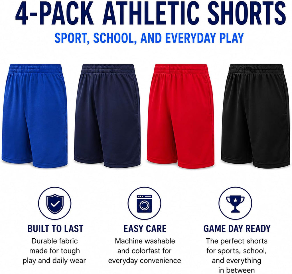 Boys Basketball Shorts 4 Pack Performance Active Mesh Shorts