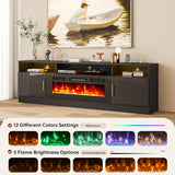 70 Inch Fireplace TV Stand with Power Outlet for TVs up to 80 Inches, Electric Fireplace Entertainment Center with LED Lights and Storage Cabinets, Black