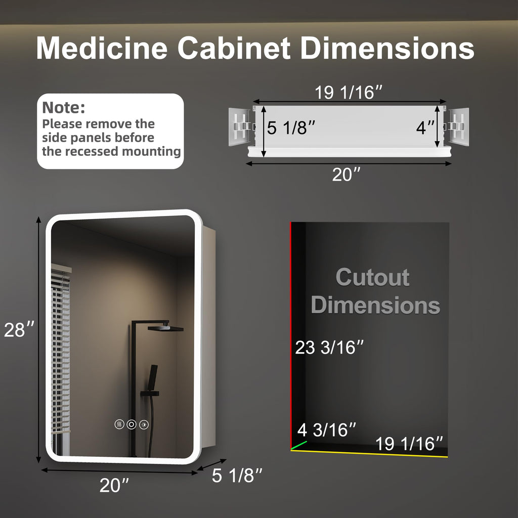 20 x 28 Inch Medicine Cabinet with Mirror and LED Light