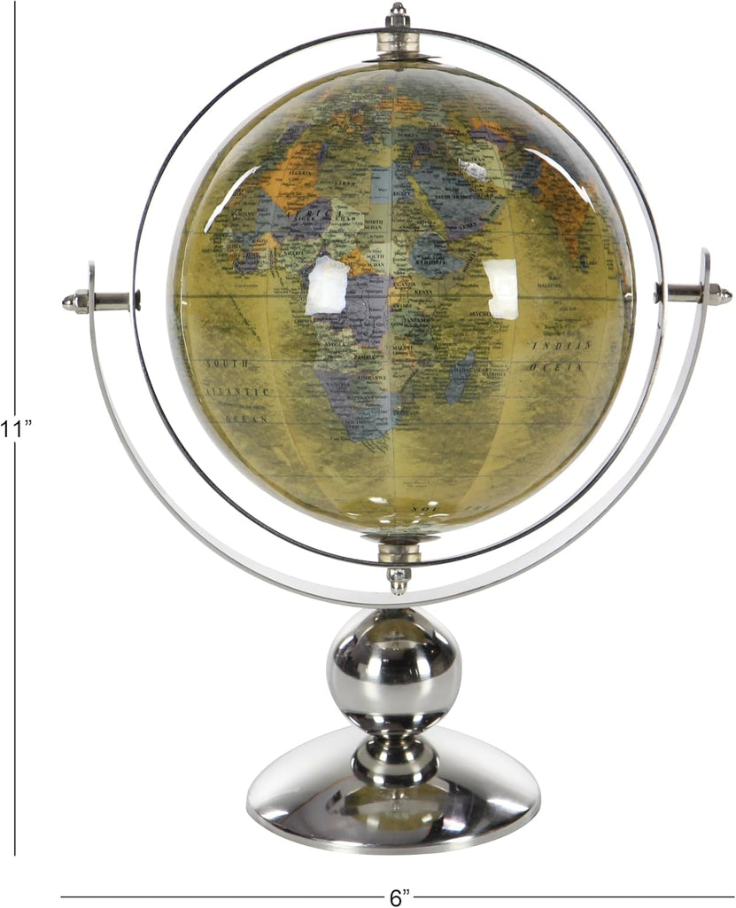Stainless Steel Metal Globe, 10" x 7" x 11", Silver
