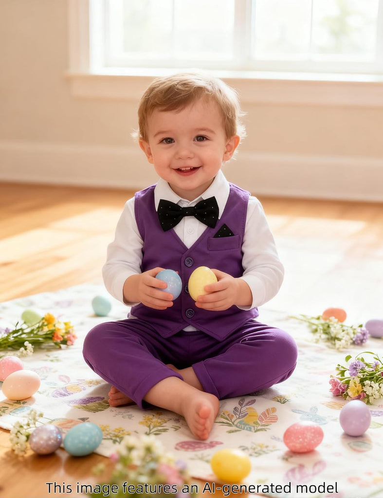 4Pcs Baby Boy Suits Dress Outfit Shirt Pants Bowtie Vest Set