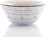 Rustic Birch 16 Piece Embossed Scalloped Stoneware Round Dinnerware Set in White with Brown Accents