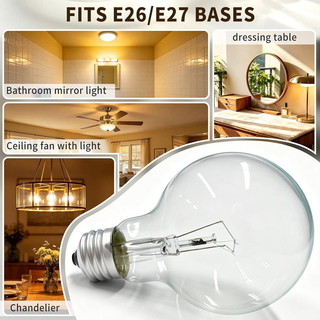40W Clear Incandescent Bulbs 120V G25 Globe Light Bulbs for E26/E27 Base