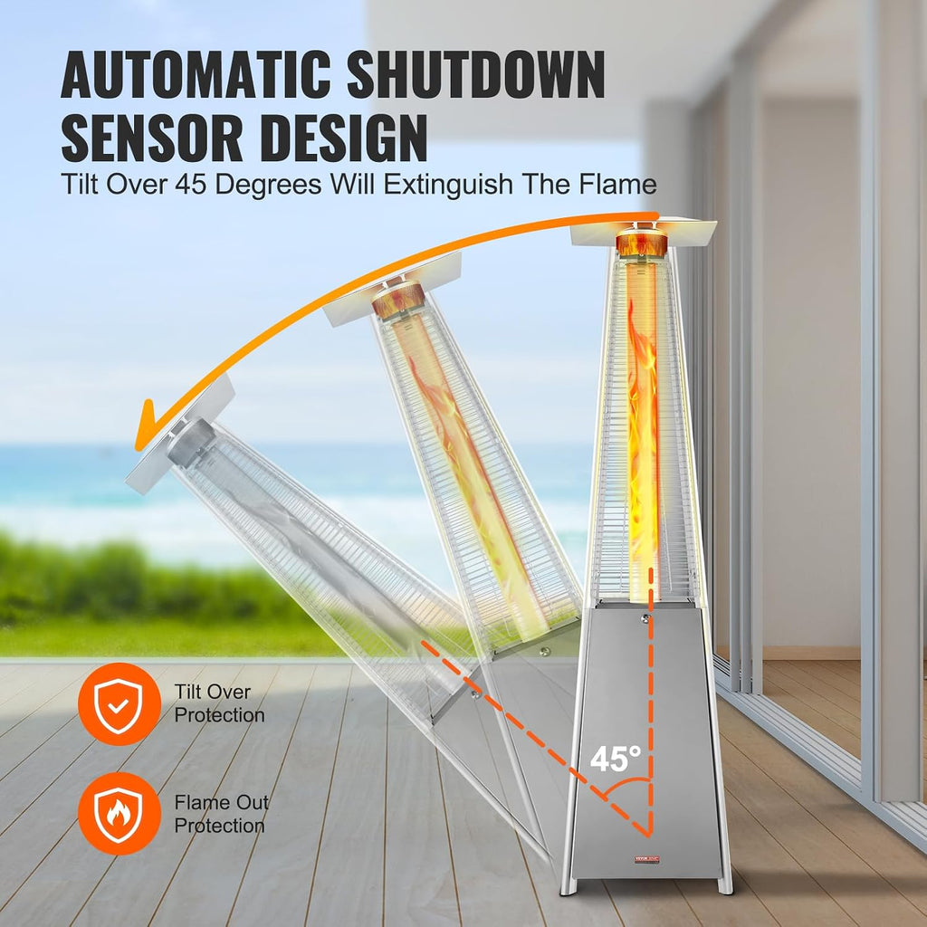 Patio Heater for Outdoor Use, 48000BTU Pyramid Propane Heater w/Wheels, Quartz Glass Tube Outdoor Patio Flame Heater