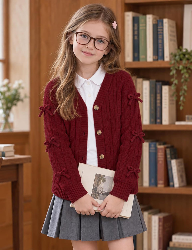 Sweaters Long Sleeve Button Knit Fall Tops with Bows