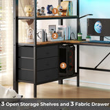 Twin Loft Bed with L-Shaped Desk, LED Lights,Charging Station LED Metal Kids Loft Bed Twin with 3 Storage Shelves and