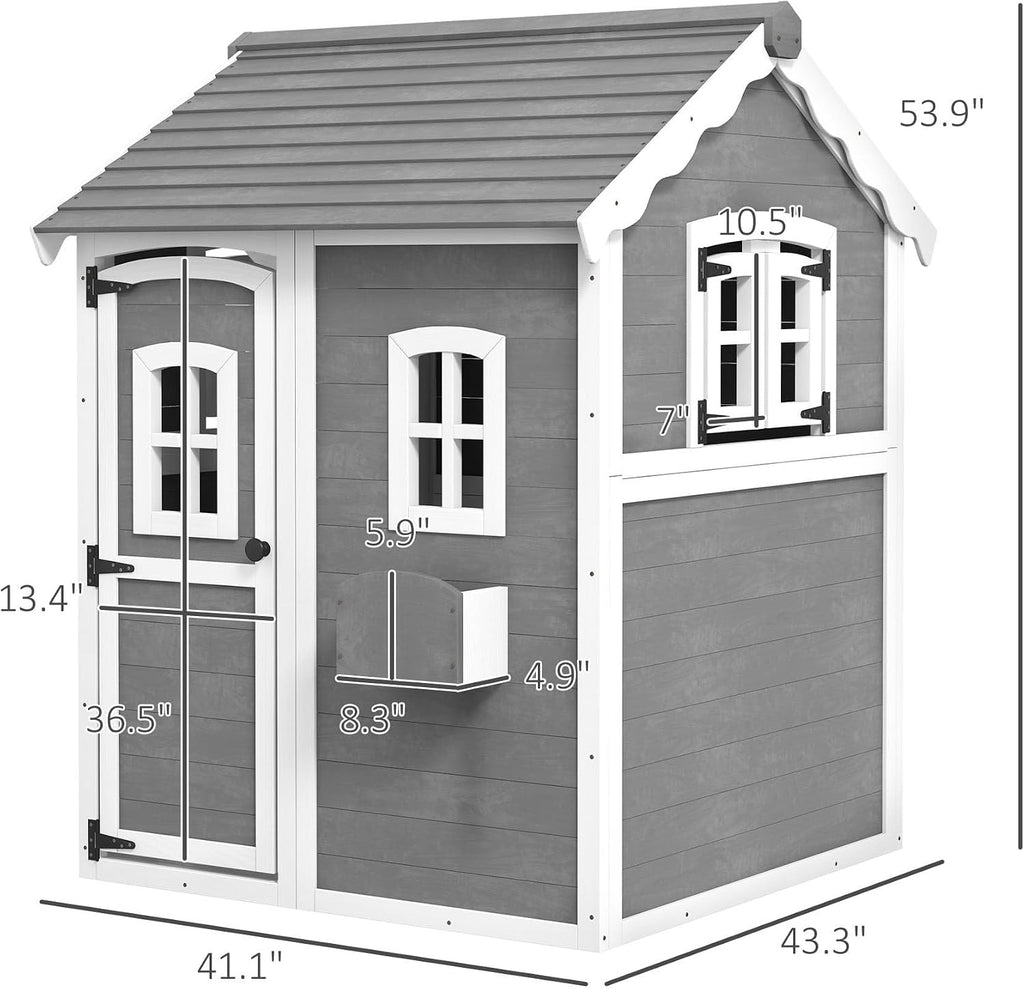50x50x70in Kids' Outdoor Wooden Playhouse Includes Two Doors Two Windows Safety Floor PlanterBox for Children Ages 3