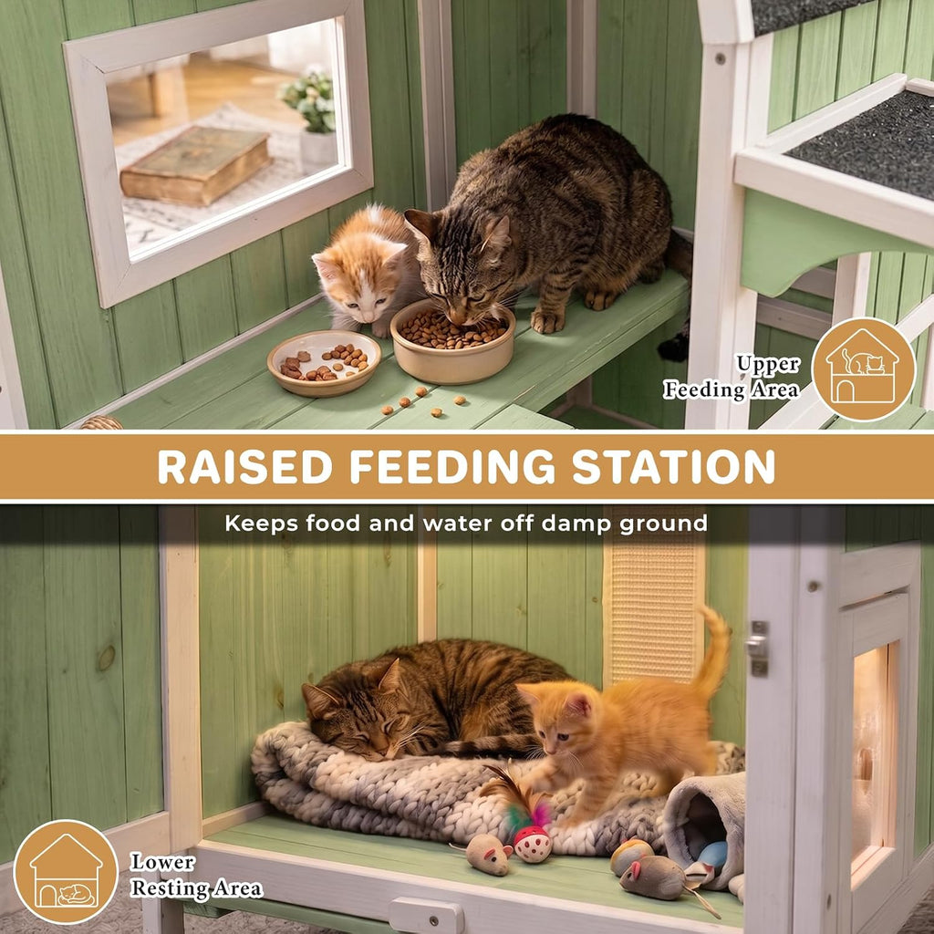 2-Story Weatherproof Wooden Outdoor Cat House
