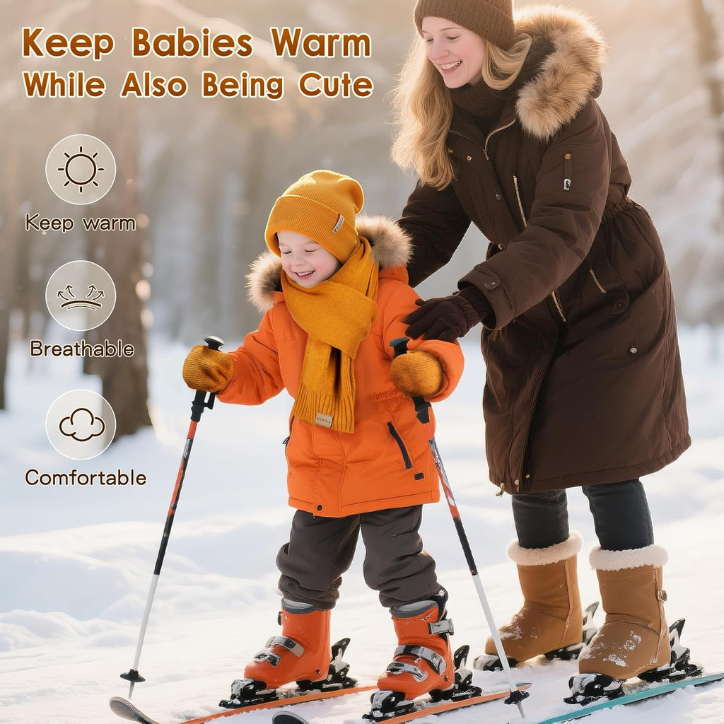 Baby Beanie Boys Winter Hat Gloves Girls Scarf Set Fleece Lined Knit