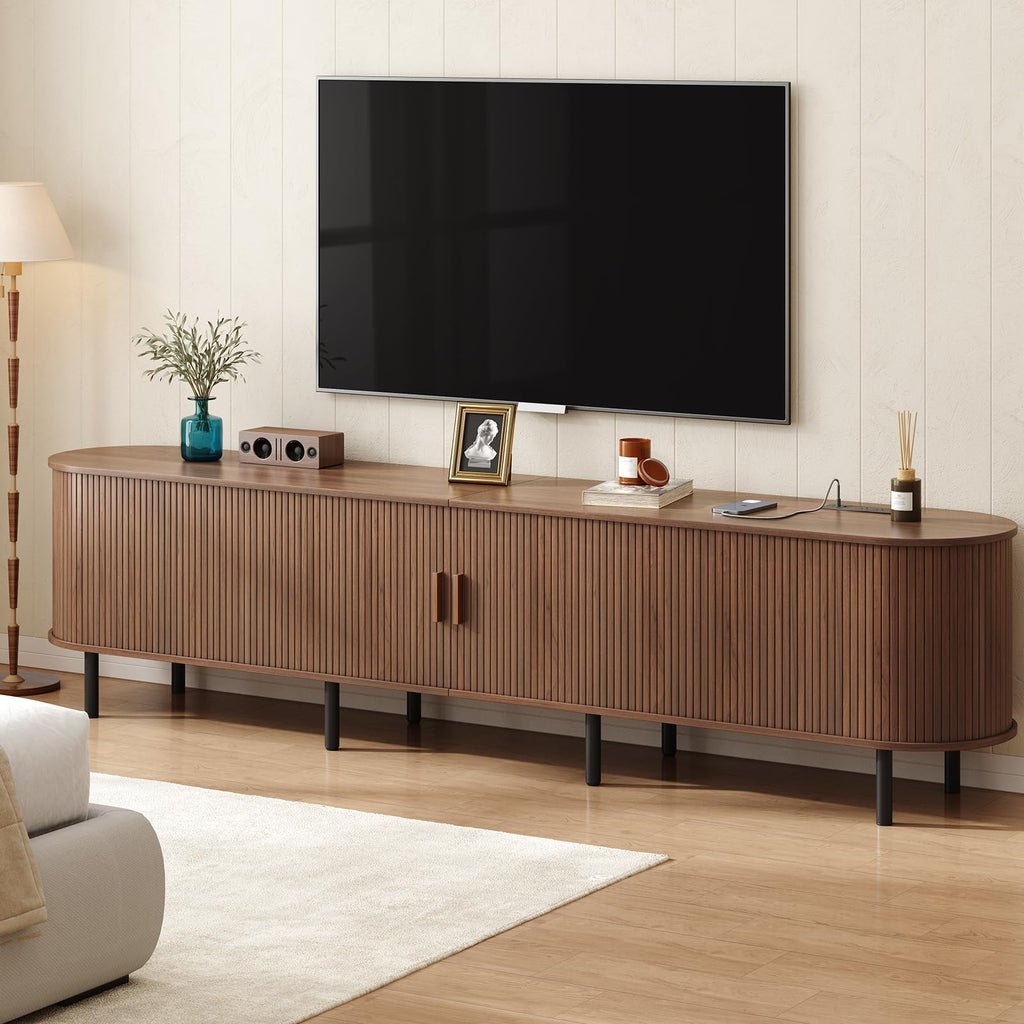 94.5" TV Stand with Power Outlet &Storage for TVs up to 102" Walnut
