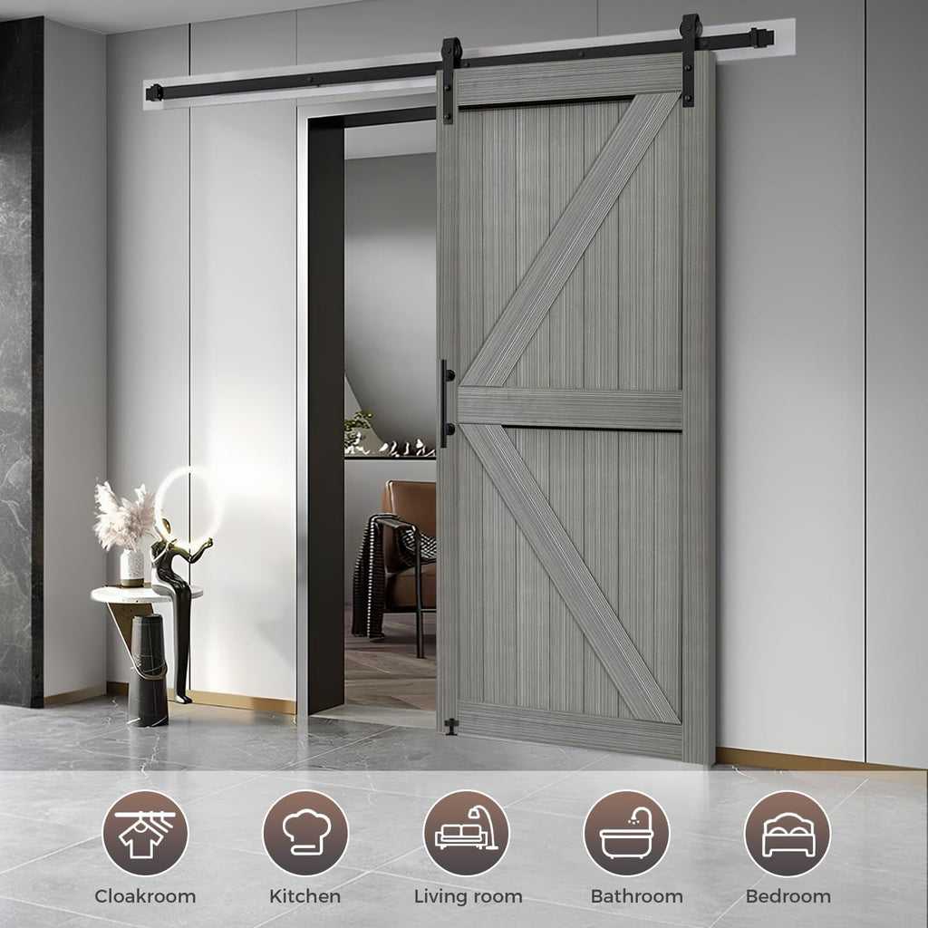 36in x 84in MDF Elephant Gray Barn Door with 6.6FT Sliding Hardware Kit, Solid Barn Door Slab Covere
