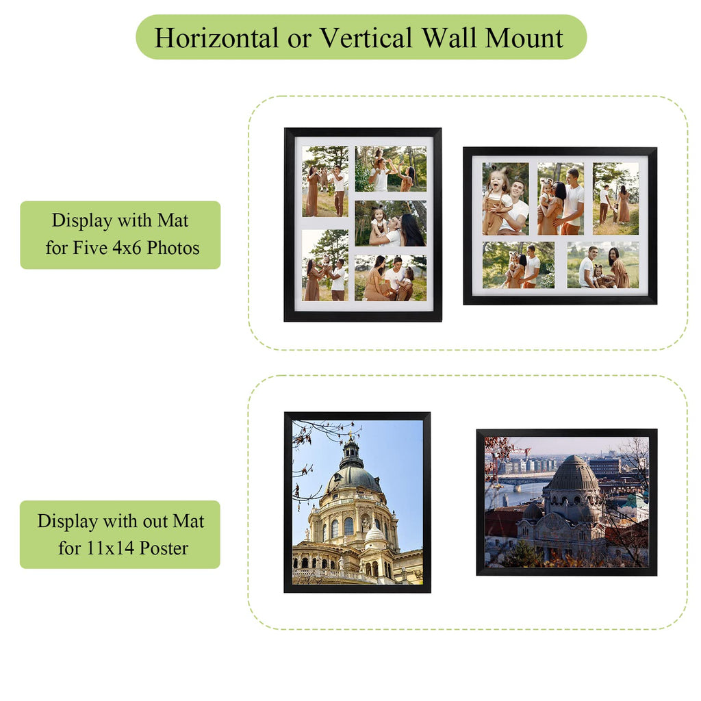 4 Pack 5 Openings 4x6 Collage Picture Frame Black, White Mat