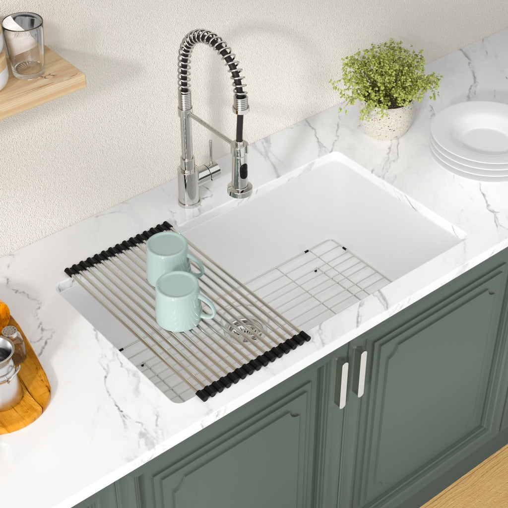 33 Inch White Granite Composite Kitchen Sink Undermount