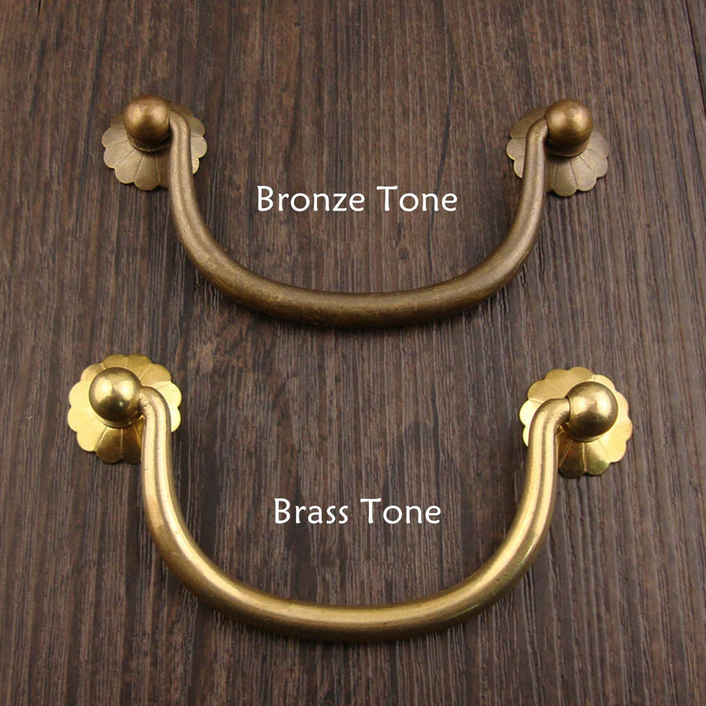 10 Pack Traditional Bail Cabinet Hardware Handle Pull Antique Brass Drawer Pull, 3-11/20 Inch Hole Centers (90mm)