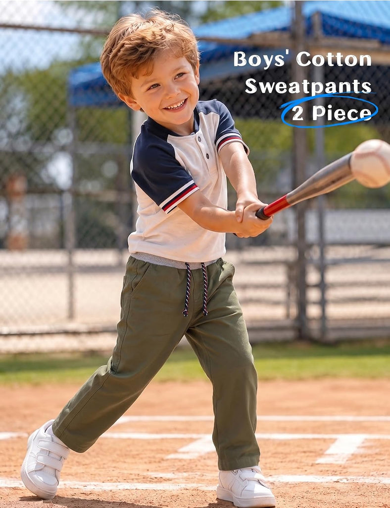 Boys Cotton Pants Pack Athletic Casual Pull-On School Uniform Pants