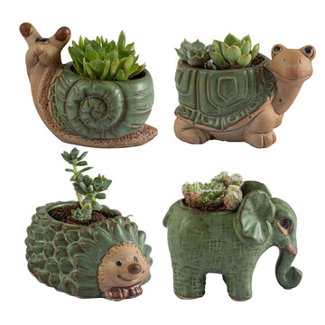 Small Succulent Pots with Drainage, Indoor/Outdoor Ceramic Animal Planter, Cute Cactus/Bonsai Small Flower Pots Decor