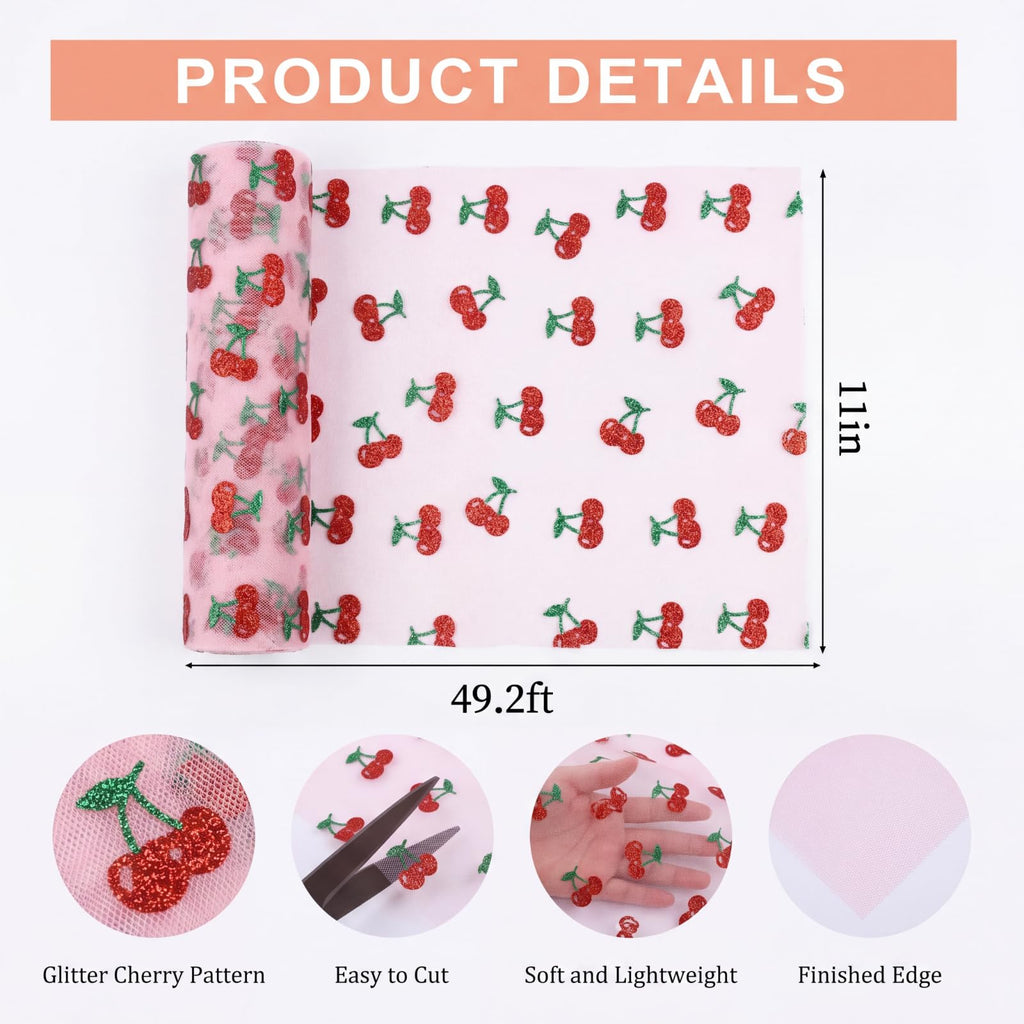 Shiny Cherry Tulle Table Runner 11 Inch x 16.4 Yards, 49.2 FT