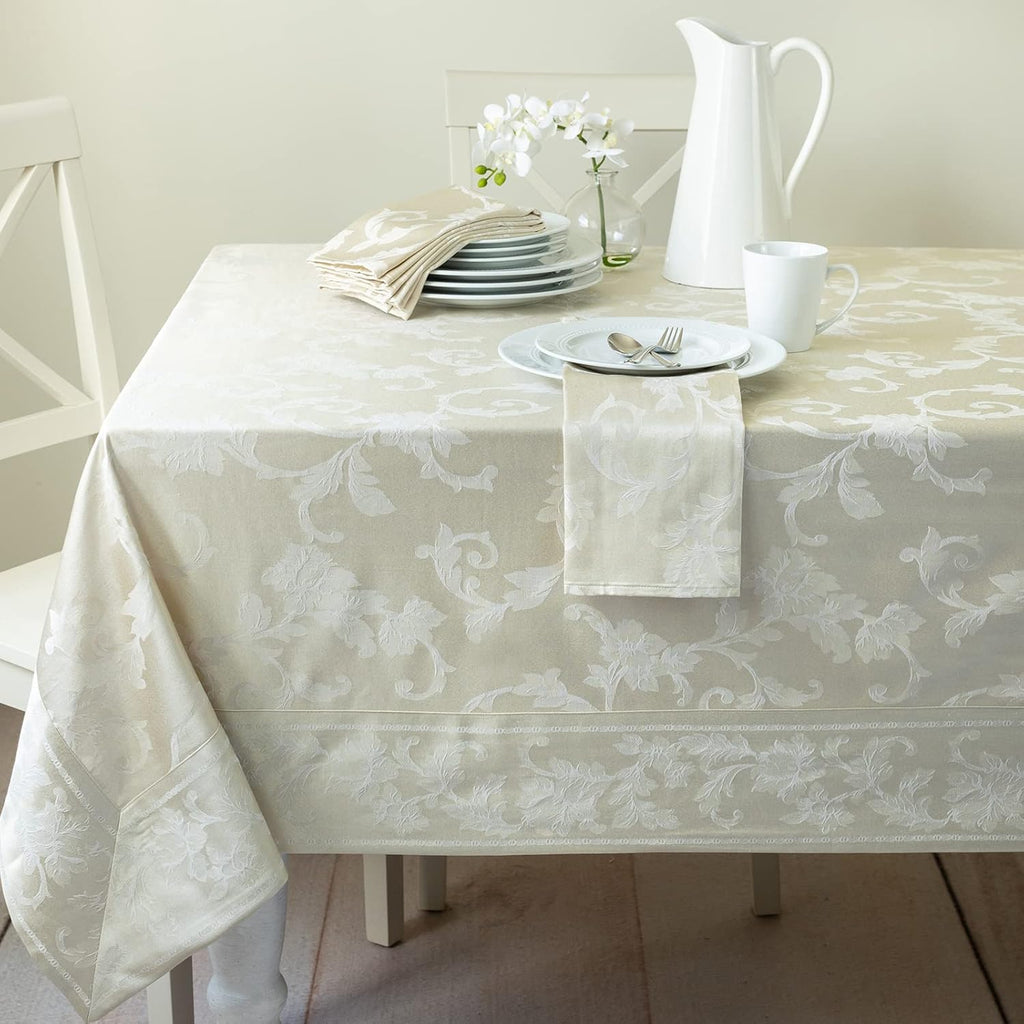 Harmony Scroll Woven Damask Fabric Tablecloth, Everyday, Parties, Special Occasions, Weddings and Ho