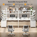 Reversible Computer Desk with Hutch, Home Office Desk with Drawers and Bookshelf