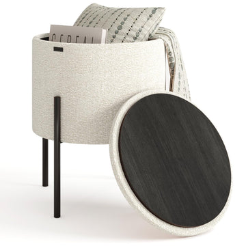 Round Ottoman with Storage, Boucle Storage Ottoman, Foot Stool Ottoman, Makeup Vanity Stool, Small Ottomans Foot