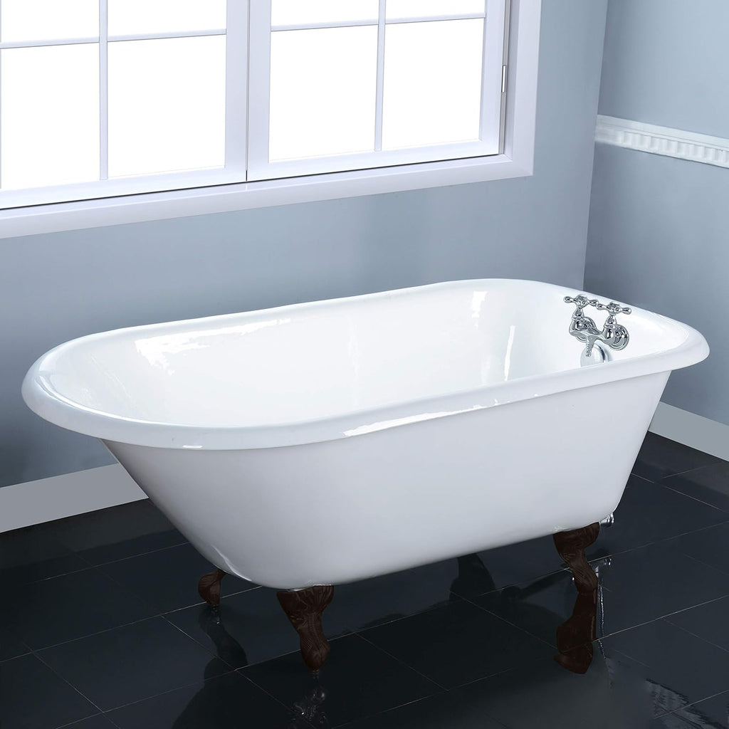 VCT3D543019NT5 54-Inch Cast Iron Roll Top Claw Foot Tub with 3-3/8-Inch Tub Wall Drillings and Oil Rubbed Bronze Feet