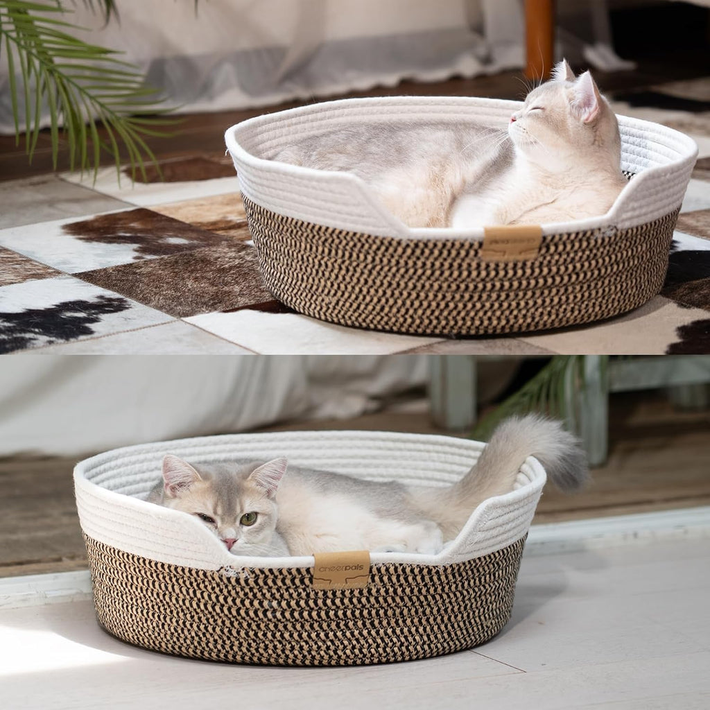 Handwoven Cat Basket Bed Cooling for Indoor Cat with Cushion