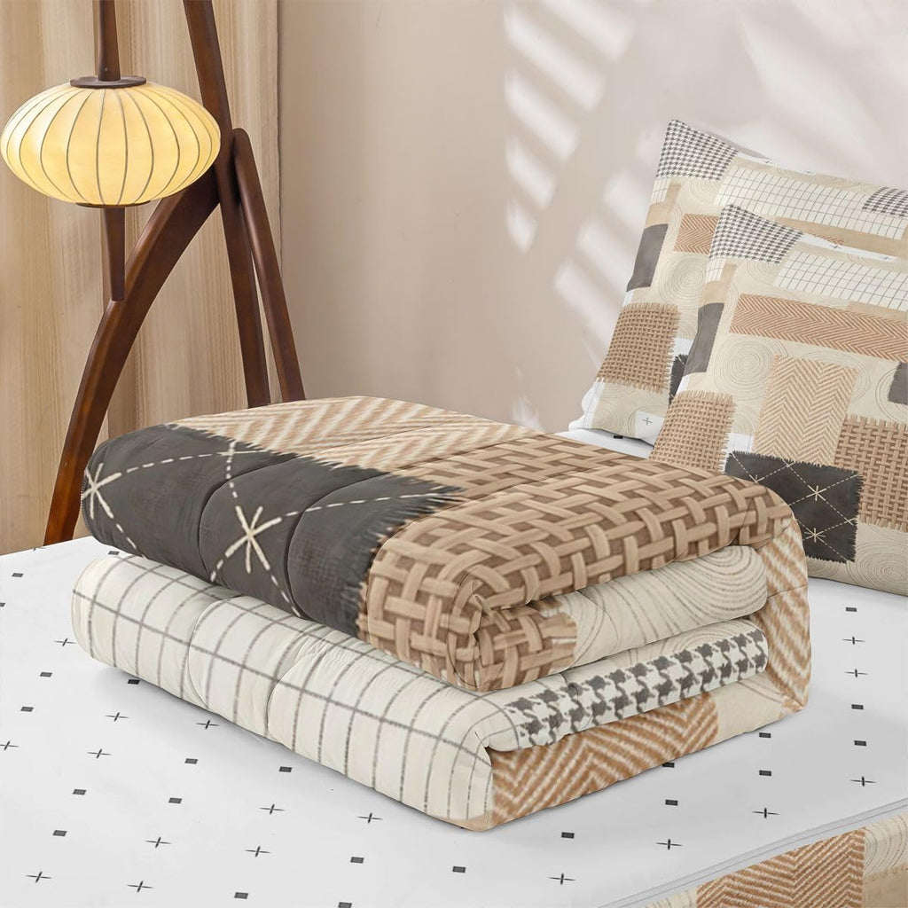 Patchwork Grid Zipper Comforter Set, Boho Abstract Grid Circle Queen Size Bedding Sets, Modern Farmhouse 1 Zipper