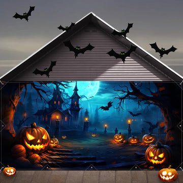 Halloween Decorations Garage Door Cover, Large Hanging Backdrop Door Cover Halloween Garage Wall Decorations for