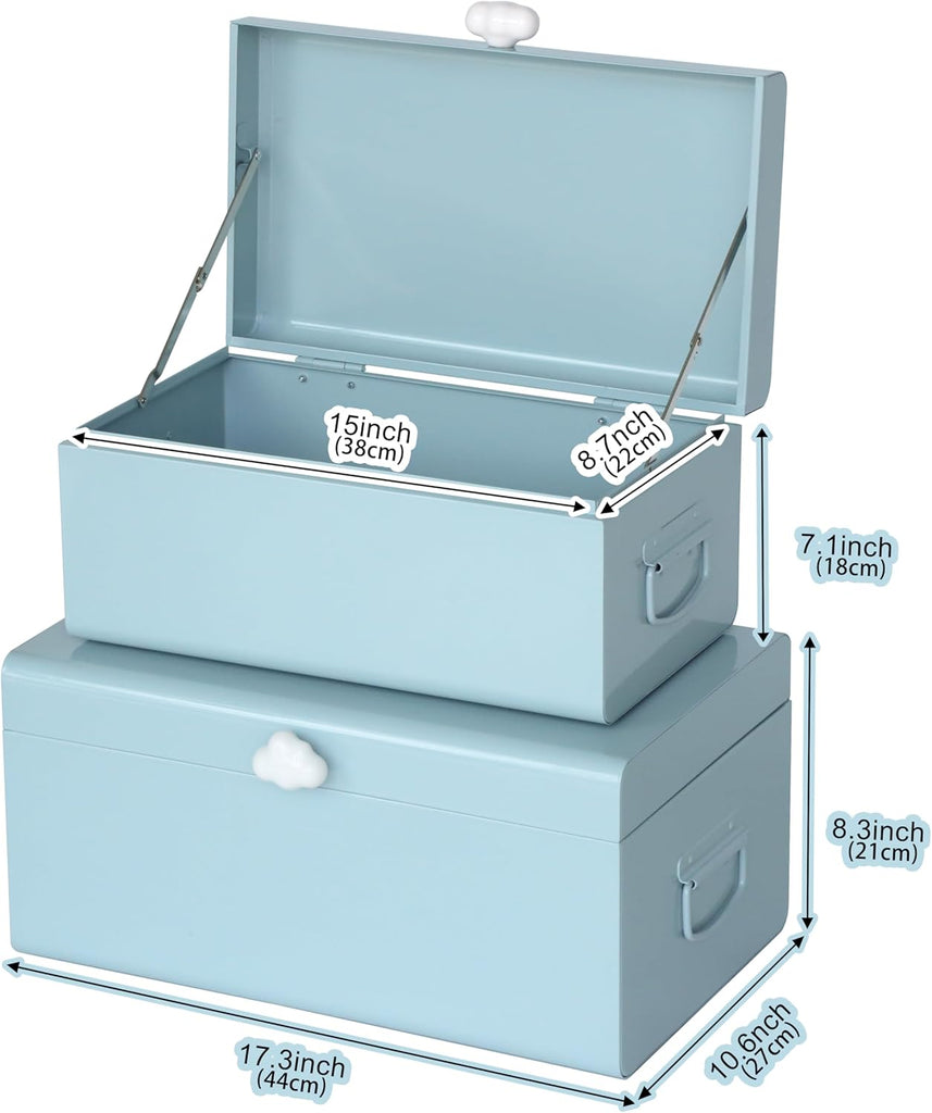Large Decorative Box Metal Keepsake Trunk with Cloud-shaped Decorative Clasp for Reception,Wedding,Baby & - Set of 2
