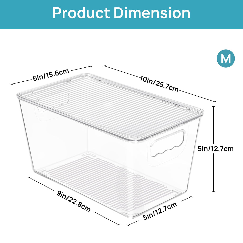 12 Pack Clear Stackable Storage Bins with Lids and Handles, Medium