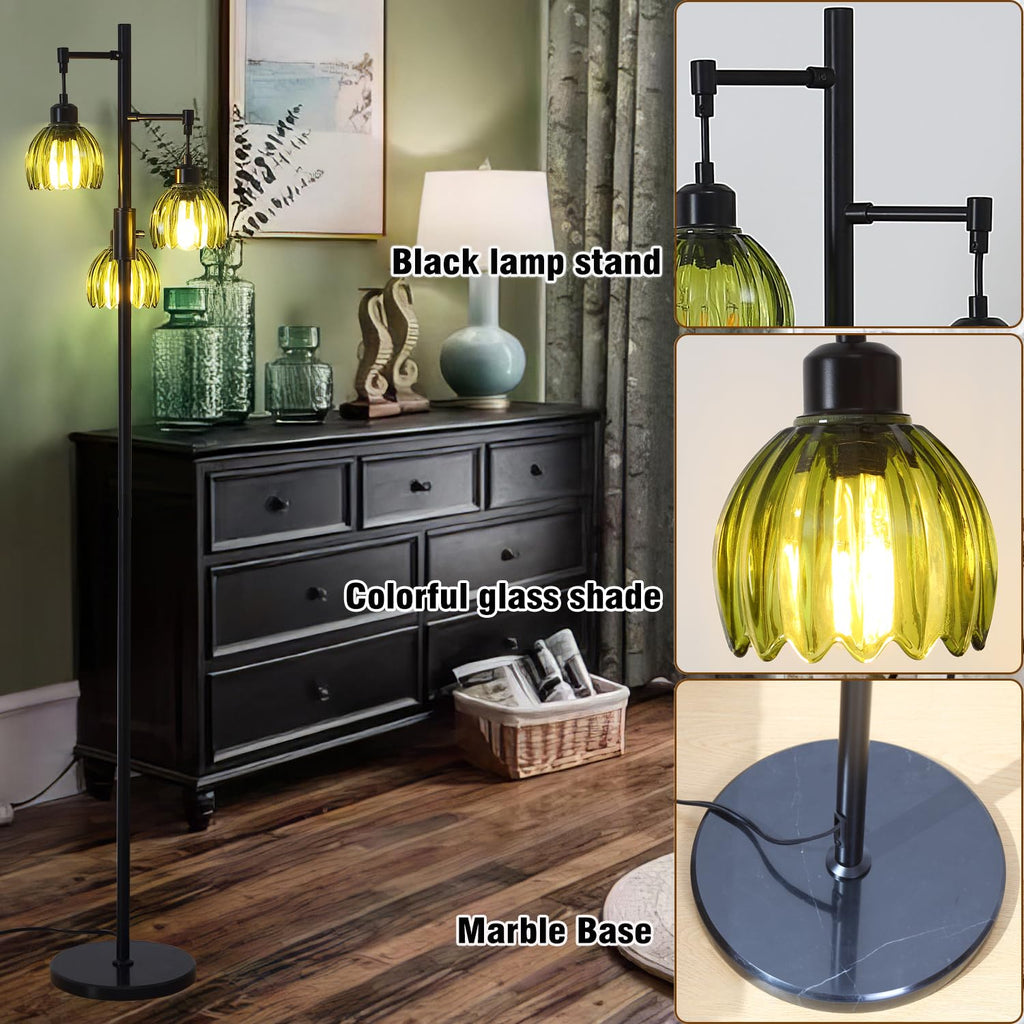 3-Light Dimmable Rustic Farmhouse Tree Floor Lamp, Black
