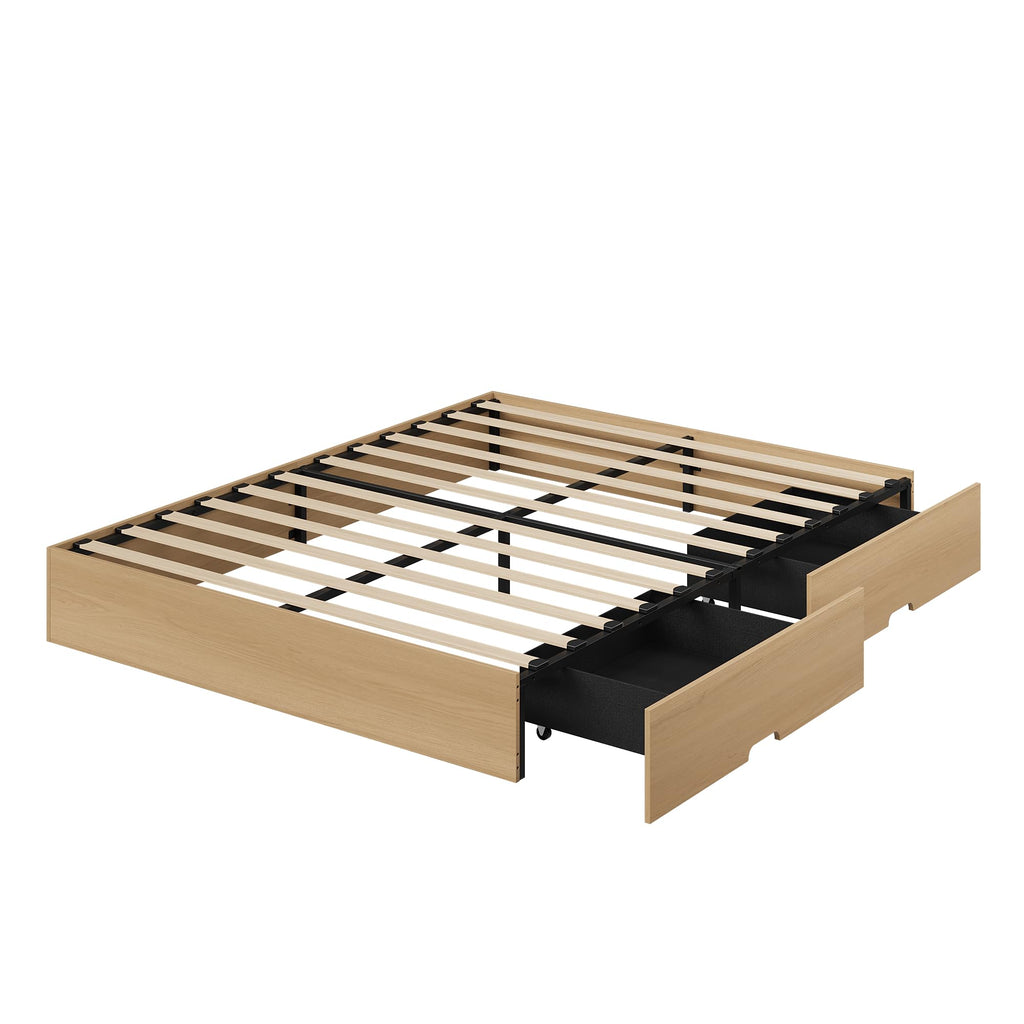 Full Bed Frame with 2 Storage Drawers, Wood Platform Bed