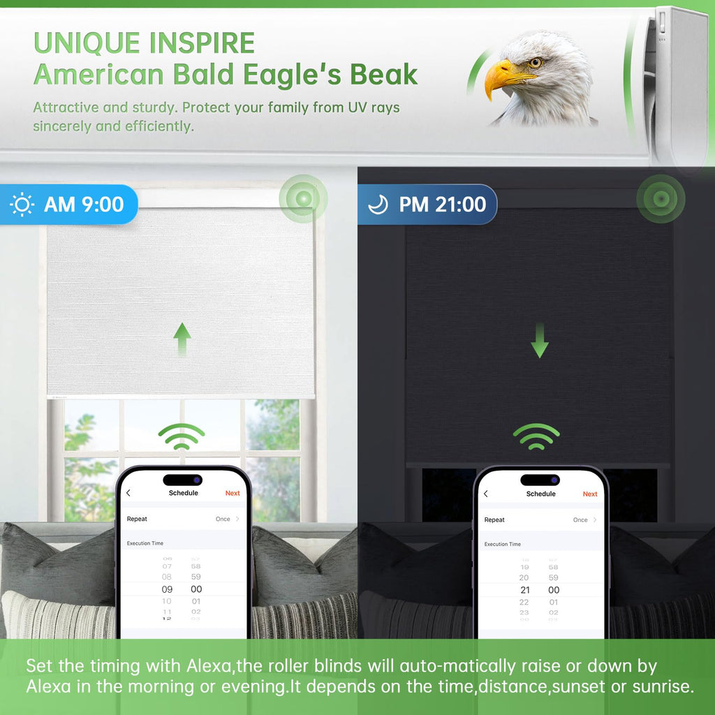 Motorized Blinds with Remote, No Drill Cordless Roller Shades, 100% Blackout Smart Blinds, White