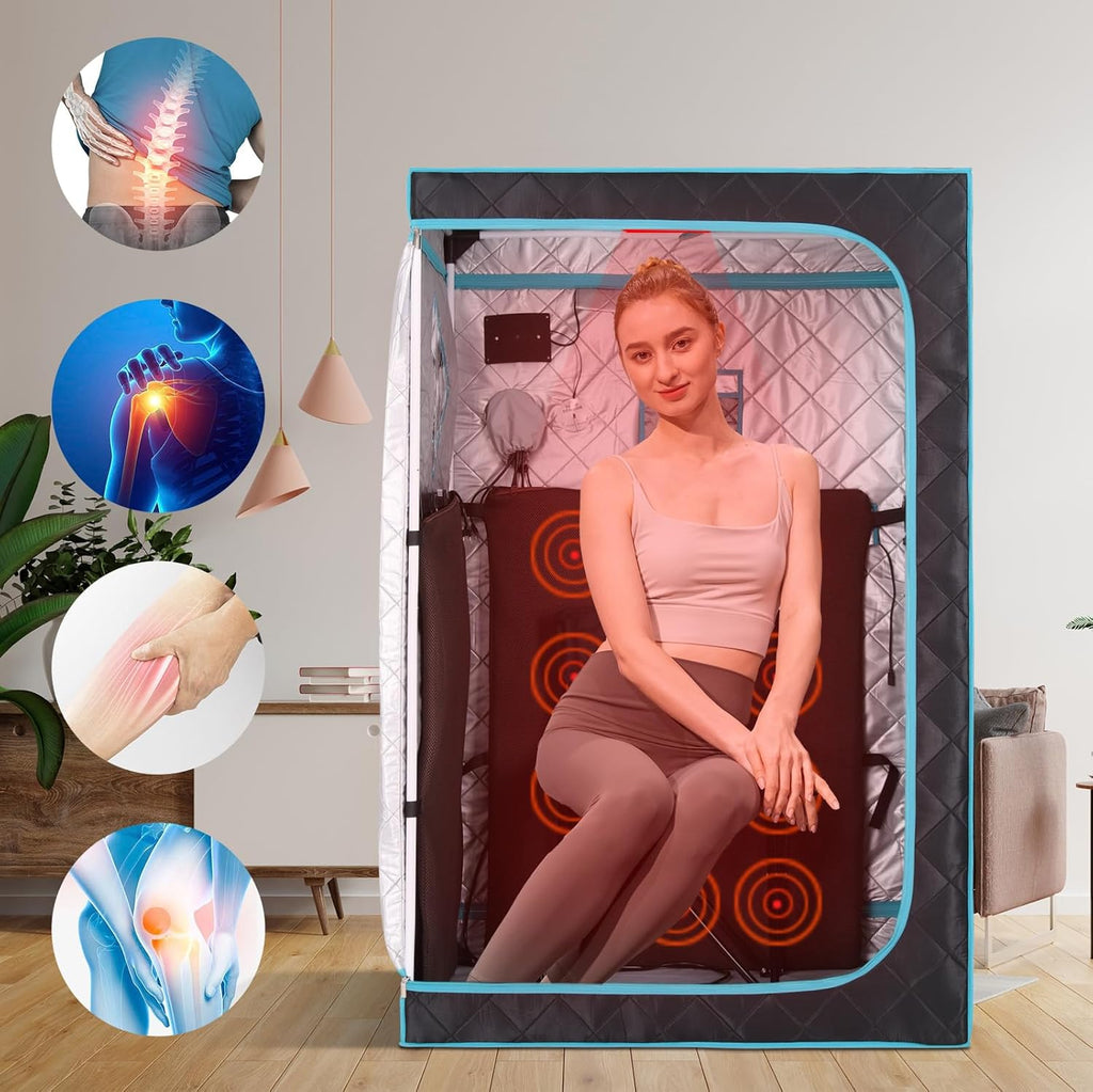 Portable Full Size Infrared Saunas for Home, One Person Full Body Home Spa Tent with Heating Foot Pad, Remote Control, Reinforced Foldable Chair (Black) A129-B0C37D4Y2T