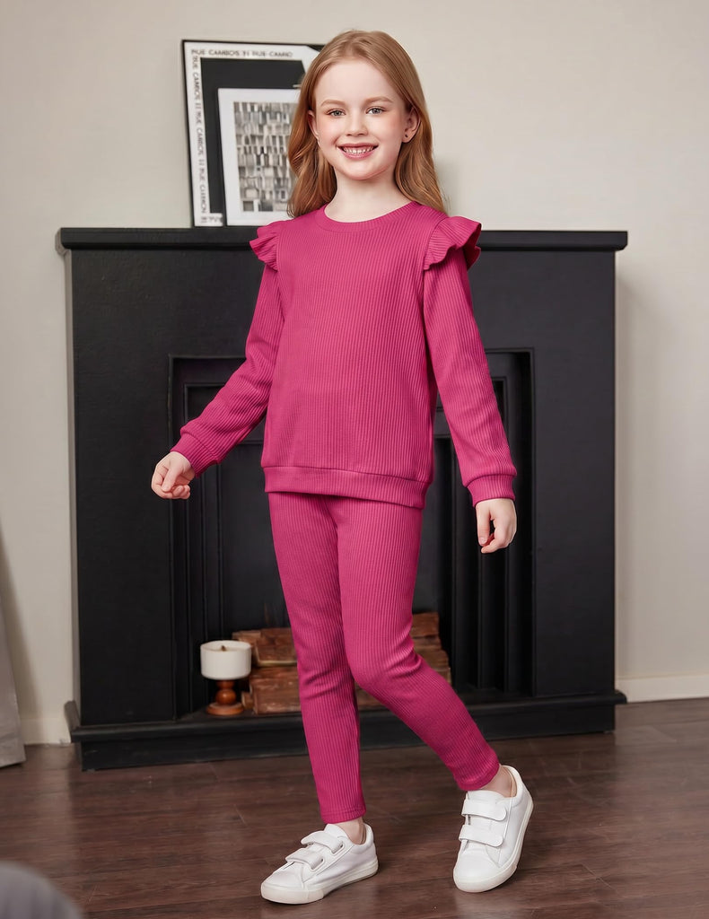 Toddler Girls 2 Piece Outfits Ruffle Sleeve Sweatshirts and Pants