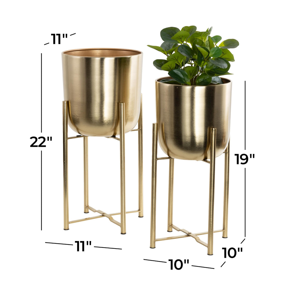 Metal Dome Planters, Set of 2, 19", 22"H, Gold
