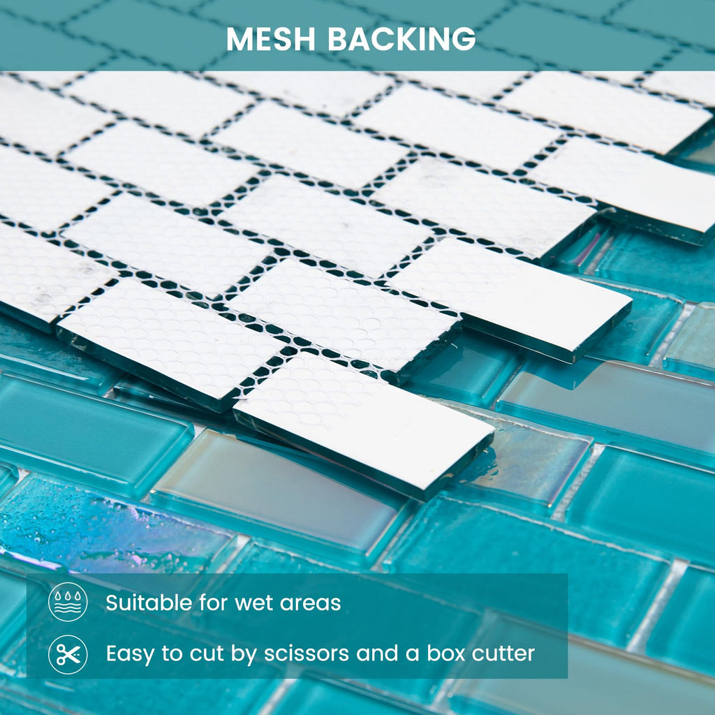Glass Mosaic Tile Vanadium Blue 12 x 12 Inch Glossy Glass Tile for Swimming Pool Kitchen Backsplash Shower Waterline