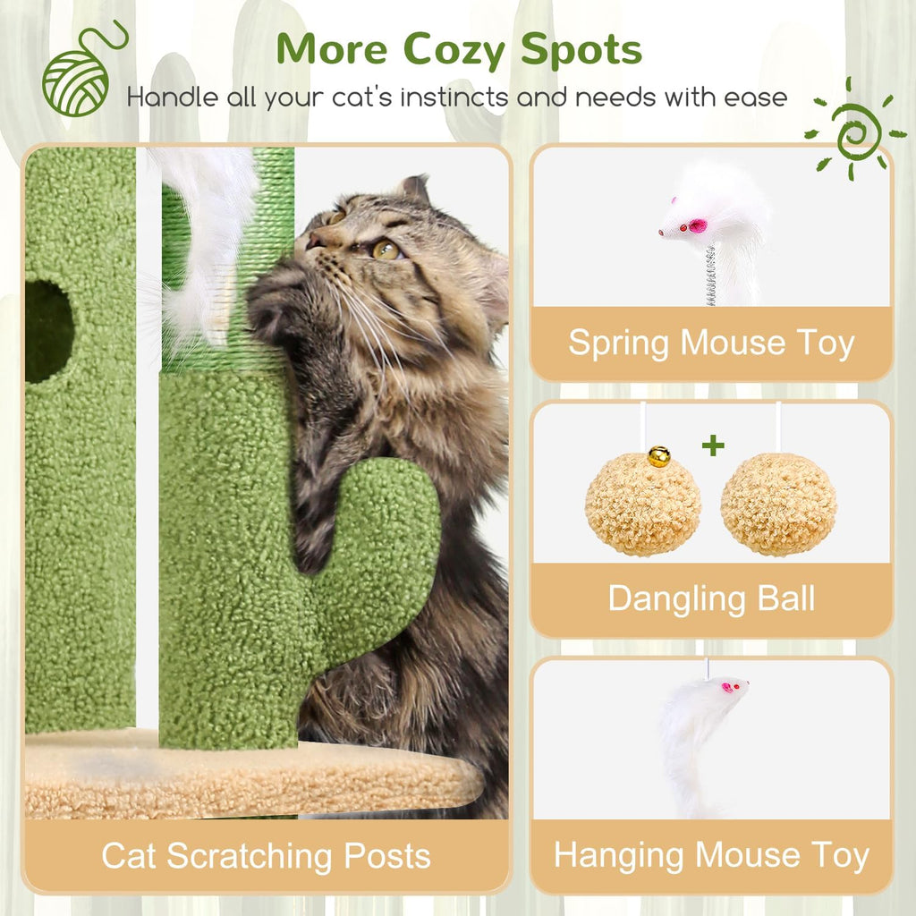 Cactus Cat Tree Tower for Indoor Cats Large Adult, Green